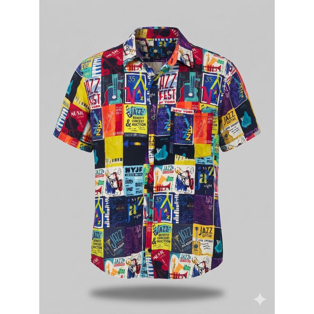 Disney Mens S Artsy Eclectic Maximalist‎ Jazz Music Festival Button Down Shirt